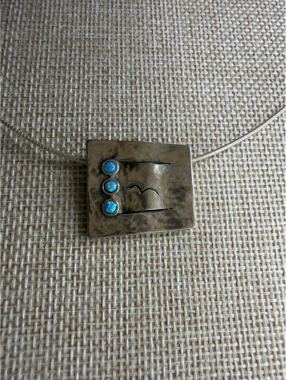 Retired Silpada Didae N0842 Silver 925 Square Slide Pendant Necklace Blue Opal